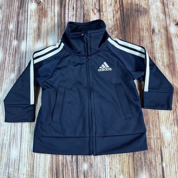 adidas Other - ADIDAS Baby Boys Size 3M Blue White Stripe Full Zip Up Track Jacket Coat EUC